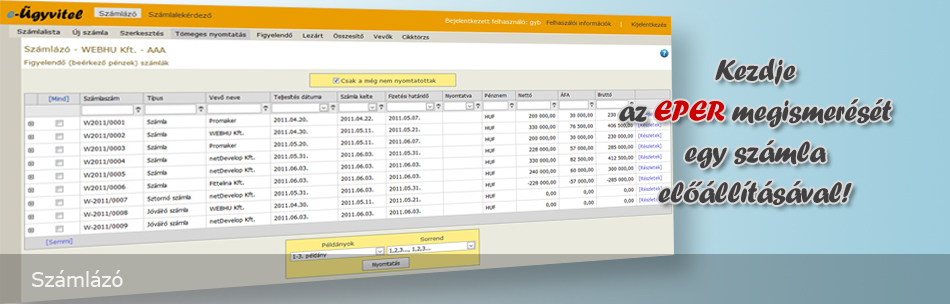 Kezdje az EPER megismerését egy számla előállításával